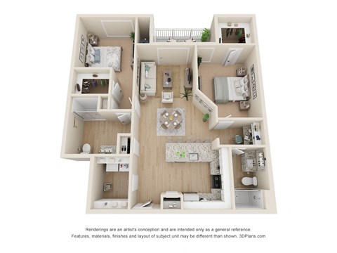 Floor plan for 2 beds, 2 baths, 1182 sqft